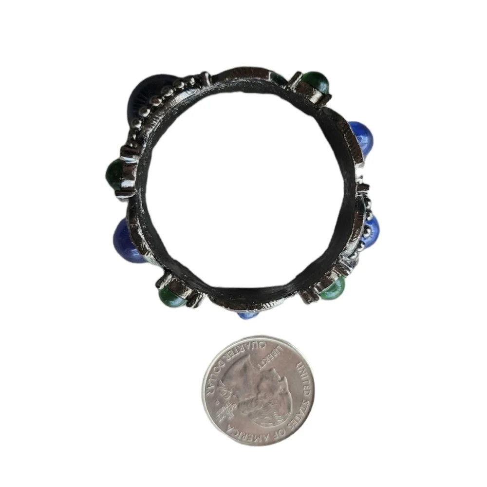 Royal blue Emeral green bead rhinestones silver tone napkin rings set of 4 - Picture 8 of 8